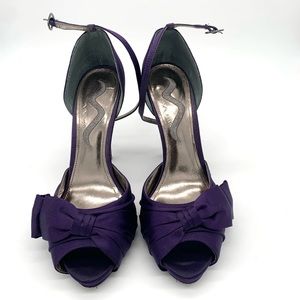 Purple Satin Peep Toe Pumps